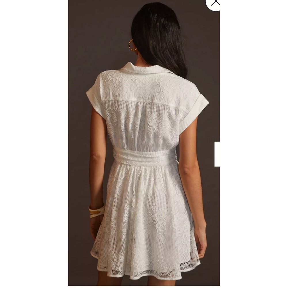 Maeve by Anthropologie Ivory Lace V-Neck Mini Dress Floral Cap Sleeve Size 10 - Picture 4 of 7